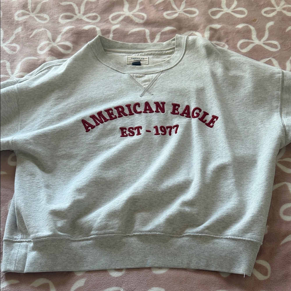 American Eagle Light Gray Crewneck with Red Text